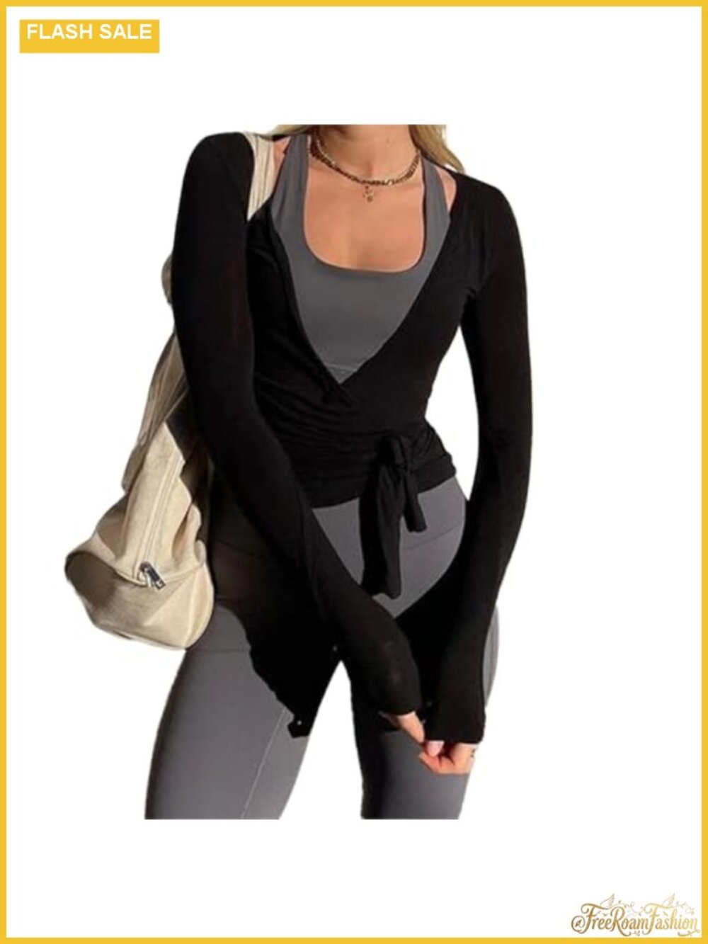 Women's Wrap Yoga Top Long Sleeve Deep V Neck Ruched Tie Front Slim Fit Crop Tee